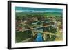 Arial View of Spokane, WA - Spokane, WA-Lantern Press-Framed Art Print