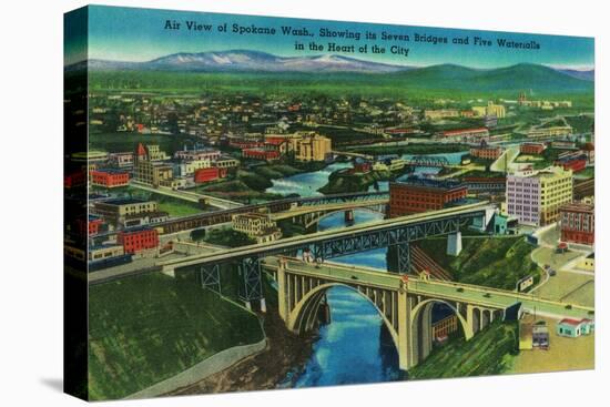 Arial View of Spokane, WA - Spokane, WA-Lantern Press-Stretched Canvas