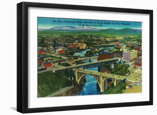 Arial View of Spokane, WA - Spokane, WA-Lantern Press-Framed Art Print