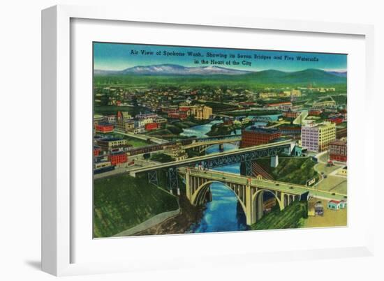 Arial View of Spokane, WA - Spokane, WA-Lantern Press-Framed Art Print