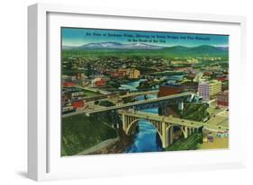 Arial View of Spokane, WA - Spokane, WA-Lantern Press-Framed Art Print