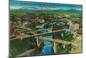 Arial View of Spokane, WA - Spokane, WA-Lantern Press-Mounted Art Print