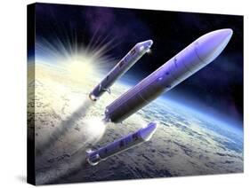 Ariane 5 Launch of Envisat, Artwork-David Ducros-Stretched Canvas