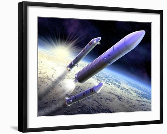 Ariane 5 Launch of Envisat, Artwork-David Ducros-Framed Photographic Print