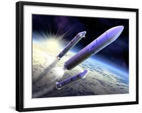 Ariane 5 Launch of Envisat, Artwork-David Ducros-Framed Photographic Print