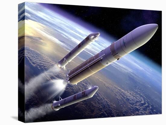 Ariane 5 Rocket Launch, Artwork-David Ducros-Stretched Canvas