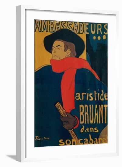 Aristide Bruant, Singer and Composer, at Les Ambassadeurs on the Champs Elysees, Paris, 1892-Henri de Toulouse-Lautrec-Framed Giclee Print