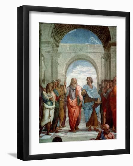 Aristotle and Plato: Detail from the School of Athens in the Stanza Della Segnatura, 1510-11-Raphael-Framed Giclee Print