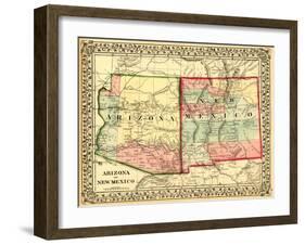Arizona and New Mexico - Panoramic Map and New Mexico-Lantern Press-Framed Art Print