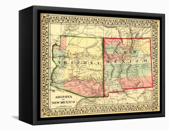 Arizona and New Mexico - Panoramic Map and New Mexico-Lantern Press-Framed Stretched Canvas