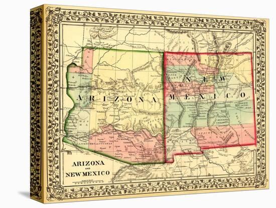 Arizona and New Mexico - Panoramic Map and New Mexico-Lantern Press-Stretched Canvas