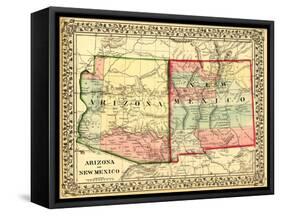 Arizona and New Mexico - Panoramic Map and New Mexico-Lantern Press-Framed Stretched Canvas