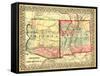 Arizona and New Mexico - Panoramic Map and New Mexico-Lantern Press-Framed Stretched Canvas