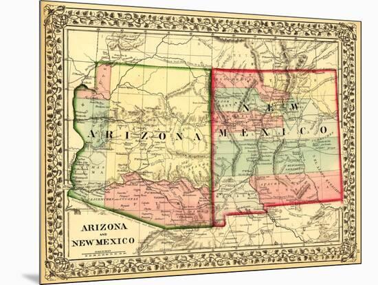 Arizona and New Mexico - Panoramic Map and New Mexico-Lantern Press-Mounted Art Print