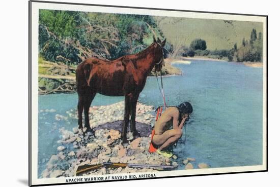 Arizona - Apache Man Drinking at Navajo Rio-Lantern Press-Mounted Art Print