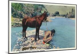 Arizona - Apache Man Drinking at Navajo Rio-Lantern Press-Mounted Art Print