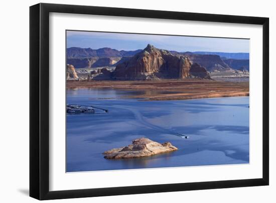 Arizona, Boats on Lake Powell at Wahweap, Far Shoreline Is in Utah-David Wall-Framed Photographic Print