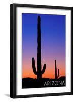 Arizona - Cactus and Moon-Lantern Press-Framed Art Print