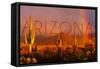 Arizona - Cactus and Rainbow-Lantern Press-Framed Stretched Canvas