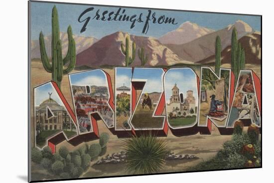 Arizona - Cactus - Large Letter Scenes-Lantern Press-Mounted Art Print