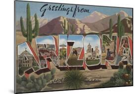 Arizona - Cactus - Large Letter Scenes-Lantern Press-Mounted Art Print