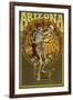 Arizona - Day of the Dead - Skeleton Holding Sugar Skull-Lantern Press-Framed Art Print