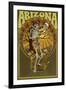 Arizona - Day of the Dead - Skeleton Holding Sugar Skull-Lantern Press-Framed Art Print