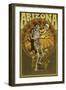 Arizona - Day of the Dead - Skeleton Holding Sugar Skull-Lantern Press-Framed Art Print