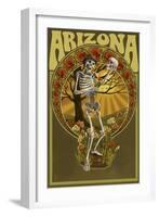 Arizona - Day of the Dead - Skeleton Holding Sugar Skull-Lantern Press-Framed Art Print