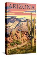 Arizona Desert Scene at Sunset-Lantern Press-Stretched Canvas