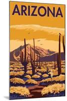 Arizona Desert Scene with Cactus-Lantern Press-Mounted Art Print