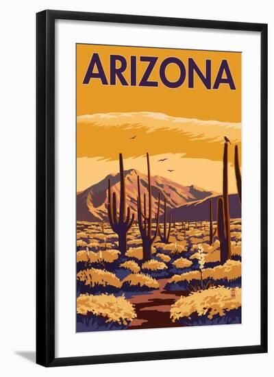 Arizona Desert Scene with Cactus-Lantern Press-Framed Art Print