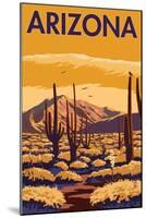 Arizona Desert Scene with Cactus-Lantern Press-Mounted Art Print