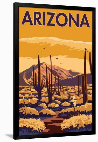 Arizona Desert Scene with Cactus-Lantern Press-Framed Art Print