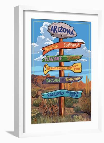 Arizona - Destination Signpost-Lantern Press-Framed Art Print