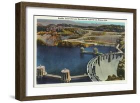 Arizona, General View of the Hoover Dam Crest and Switchback Highway-Lantern Press-Framed Art Print