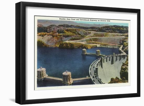 Arizona, General View of the Hoover Dam Crest and Switchback Highway-Lantern Press-Framed Art Print
