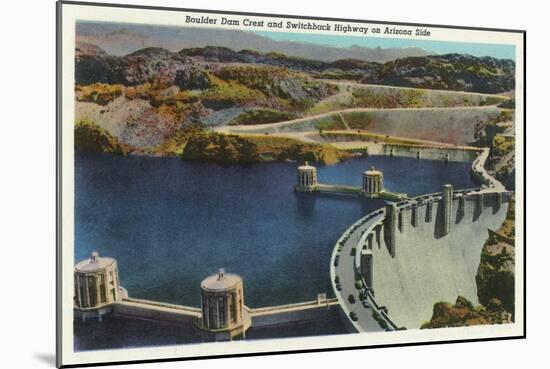 Arizona, General View of the Hoover Dam Crest and Switchback Highway-Lantern Press-Mounted Art Print