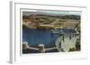 Arizona, General View of the Hoover Dam Crest and Switchback Highway-Lantern Press-Framed Art Print