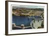 Arizona, General View of the Hoover Dam Crest and Switchback Highway-Lantern Press-Framed Art Print