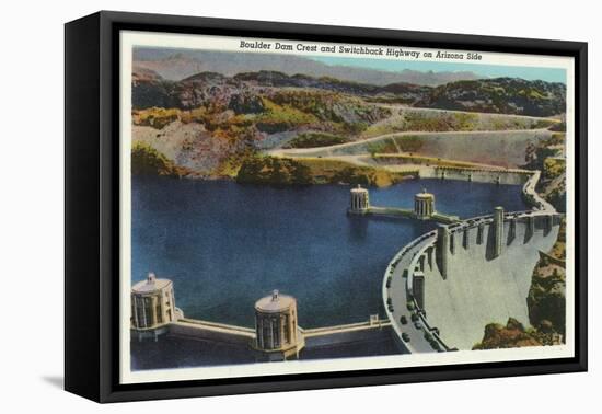 Arizona, General View of the Hoover Dam Crest and Switchback Highway-Lantern Press-Framed Stretched Canvas