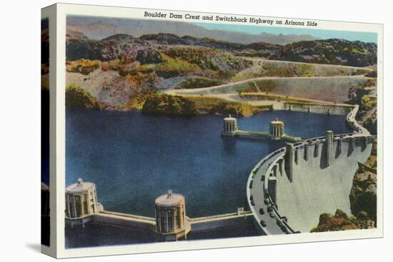 Arizona, General View of the Hoover Dam Crest and Switchback Highway-Lantern Press-Stretched Canvas