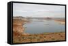 Arizona, Glen Canyon Nra with the Lake Powell Resort and Marina-Kevin Oke-Framed Stretched Canvas