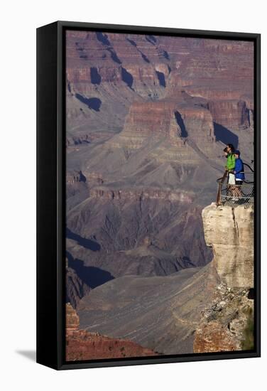 Arizona, Grand Canyon National Park, Grand Canyon and Tourists at Mather Point-David Wall-Framed Stretched Canvas