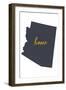 Arizona - Home State- White on Gray-Lantern Press-Framed Art Print