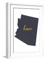 Arizona - Home State- White on Gray-Lantern Press-Framed Art Print