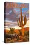 Arizona - Javelina and Cactus-Lantern Press-Stretched Canvas