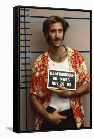 Arizona Junior RAISING ARIZONA by Joel Coen and Ethan Coen with Nicolas Cage, 1987 (photo)-null-Framed Stretched Canvas