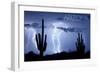 Arizona - Lightning Storm and Cactus-Lantern Press-Framed Art Print