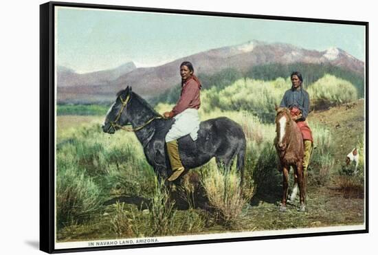 Arizona - Navajo Men on Horseback-Lantern Press-Framed Stretched Canvas